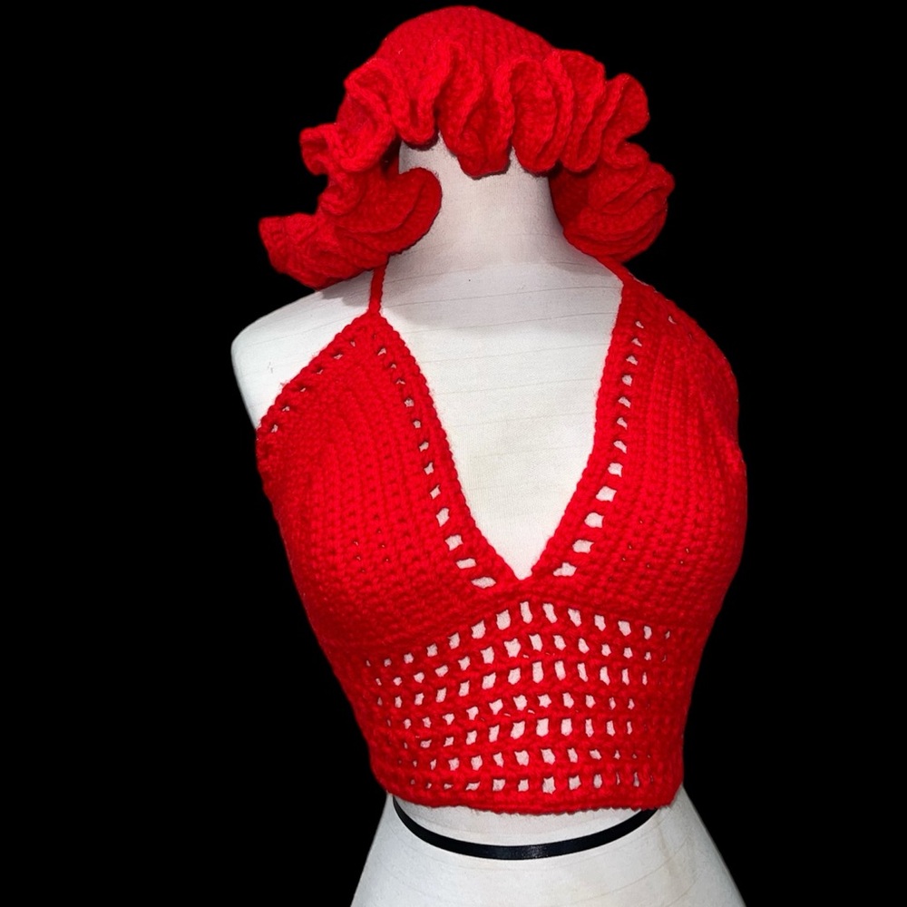 Crochet Top +  ruffle Hat set